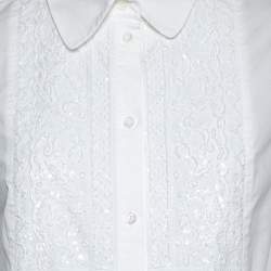 Pre Owned Valentino White Bead Embellished Cotton Button Front Shirt M