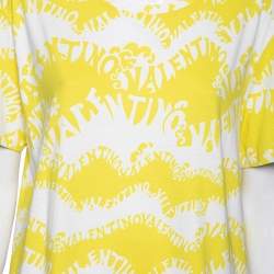 Pre Owned Valentino Yellow Logo Wave Printed Cotton Short Sleeve T-Shirt M