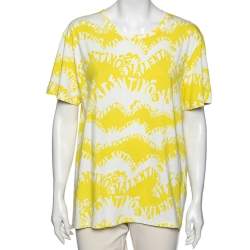 Pre Owned Valentino Yellow Logo Wave Printed Cotton Short Sleeve T-Shirt M