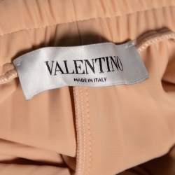 Pre Owned Valentino Peach Crepe & Lace Trimmed Pleated Midi Skirt M 