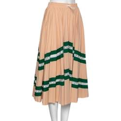 Pre Owned Valentino Peach Crepe & Lace Trimmed Pleated Midi Skirt M 