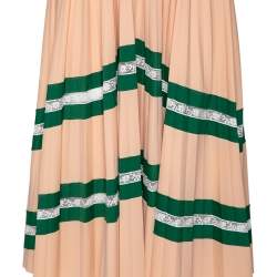 Pre Owned Valentino Peach Crepe & Lace Trimmed Pleated Midi Skirt M 