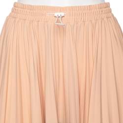 Pre Owned Valentino Peach Crepe & Lace Trimmed Pleated Midi Skirt M 