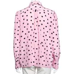 Pre Owned Valentino Pink Heart Printed Silk Neck Tie Detail Shirt L