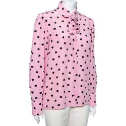 Pre Owned Valentino Pink Heart Printed Silk Neck Tie Detail Shirt L