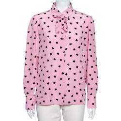 Pre Owned Valentino Pink Heart Printed Silk Neck Tie Detail Shirt L