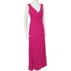 Pre Owned Valentino Pink Crepe Slit Detail Draped Sleeveless Gown L