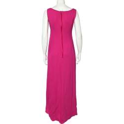 Pre Owned Valentino Pink Crepe Slit Detail Draped Sleeveless Gown L