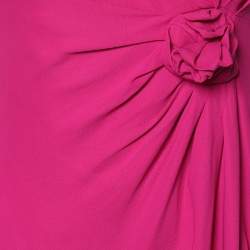 Pre Owned Valentino Pink Crepe Slit Detail Draped Sleeveless Gown L