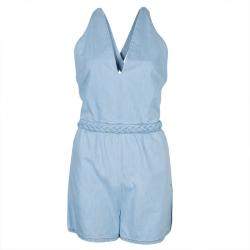 Pre Owned Valentino Blue Light Wash Denim Crossback Romper M