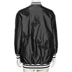 Pre Owned Valentino Black Silk & Rib Knit Trimmed Butterfly Embroidered Bomber Jacket S
