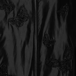 Pre Owned Valentino Black Silk & Rib Knit Trimmed Butterfly Embroidered Bomber Jacket S