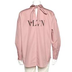 Pre Owned Valentino Pink Cotton Back Neck Tie Detail Oversized Shirt S