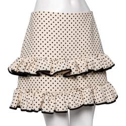 Pre Owned Valentino Cream Polka Dotted Frilled Short Skirt M