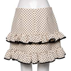 Pre Owned Valentino Cream Polka Dotted Frilled Short Skirt M