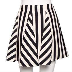 Pre Owned Valentino Monochrome Striped Wool Crepe Flared Short Skirt M