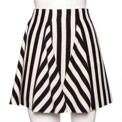 Pre Owned Valentino Monochrome Striped Wool Crepe Flared Short Skirt M