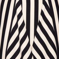 Pre Owned Valentino Monochrome Striped Wool Crepe Flared Short Skirt M