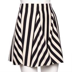 Pre Owned Valentino Monochrome Striped Wool Crepe Flared Short Skirt M