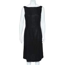 Pre Owned Valentino Miss V Vintage Black Linen Sleeveless Sheath Dress M