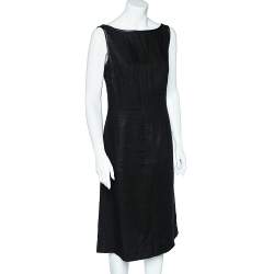 Pre Owned Valentino Miss V Vintage Black Linen Sleeveless Sheath Dress M