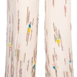 Pre Owned Valentino Cream Wool & Silk Sequin Embroidered Trousers M