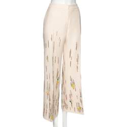 Pre Owned Valentino Cream Wool & Silk Sequin Embroidered Trousers M