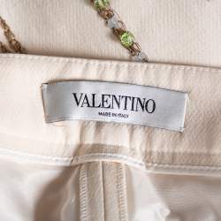Pre Owned Valentino Cream Wool & Silk Sequin Embroidered Trousers M