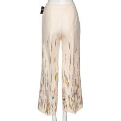 Pre Owned Valentino Cream Wool & Silk Sequin Embroidered Trousers M