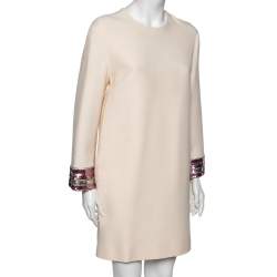Pre Owned Valentino Pink Crepe Sequin Embellished Shift Dress M