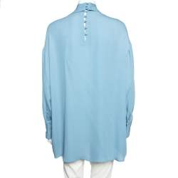 Pre Owned Valentino Blue Silk Bow Tie Back Long Sleeve Blouse M