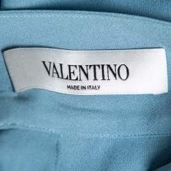 Pre Owned Valentino Blue Silk Bow Tie Back Long Sleeve Blouse M