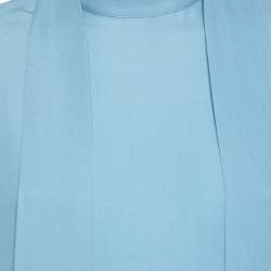 Pre Owned Valentino Blue Silk Bow Tie Back Long Sleeve Blouse M
