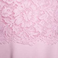 Pre Owned Valentino Pink Lace and Crepe Short Sleeve Crew Neck Dress M