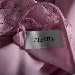 Pre Owned Valentino Pink Lace and Crepe Short Sleeve Crew Neck Dress M