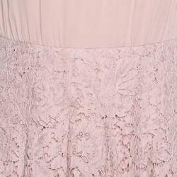 Pre Owned Valentino Pink Lace & Silk Bow Shoulder Detail Sleeveless Midi Dress M