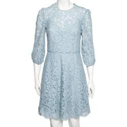 مملوكة مسبقًا فستان فالنتينو دانتيل أزرق رقبة مستديرة مقاس متوسط