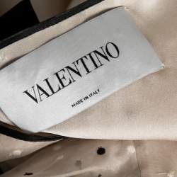 Pre Owned Valentino Beige Silk Polka Dots Embroidered Ruffle Sleeve Bow Waist Flared Dress M