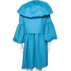 Valentino Blue Wool & Angora Flared Coat & Sleeveless Shrug Set L