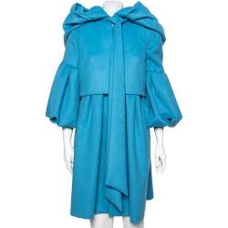 Valentino Blue Wool & Angora Flared Coat & Sleeveless Shrug Set L