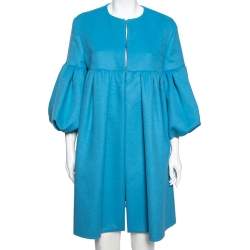Valentino Blue Wool & Angora Flared Coat & Sleeveless Shrug Set L