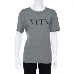 Pre Owned Valentino Grey VLTN Printed Cotton Crewneck Oversized T-Shirt S