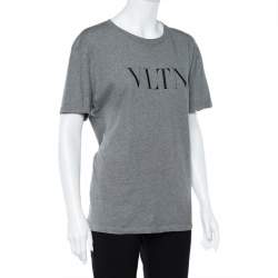 Pre Owned Valentino Grey VLTN Printed Cotton Crewneck Oversized T-Shirt S