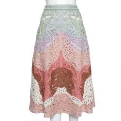 Pre Owned Valentino Multicolor Linen Laser Cut Beaded Embellished Skirt M