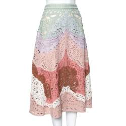 Pre Owned Valentino Multicolor Linen Laser Cut Beaded Embellished Skirt M
