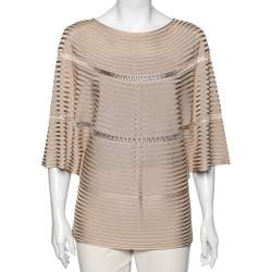 Pre Owned Valentino Beige Rib Knit Kaftan Top XL
