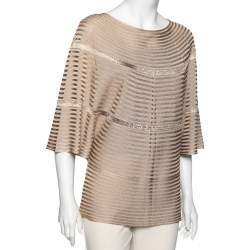 Pre Owned Valentino Beige Rib Knit Kaftan Top XL