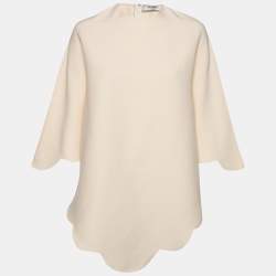 Pre Owned Valentino Cream Crepe Scalloped Cape Top S