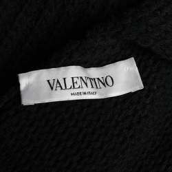 Pre Owned Valentino Black Chunky Knit VLTN Intarsia Cardigan M