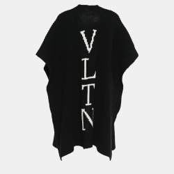 Pre Owned Valentino Black Chunky Knit VLTN Intarsia Cardigan M